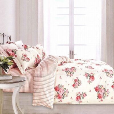 Komplet Pościeli Satyna Bawełniana w Róże