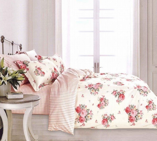 Komplet Pościeli Satyna Bawełniana w Róże