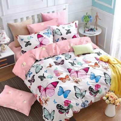 Komplet Pościeli Satyna Bawełniana Motyle