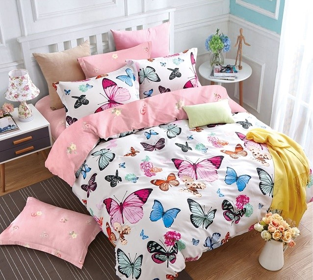 Komplet Pościeli Satyna Bawełniana Motyle