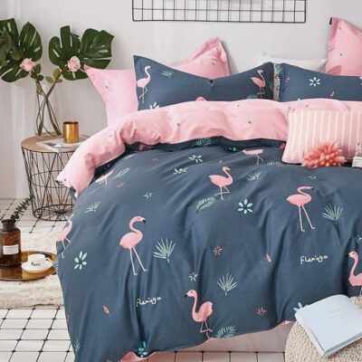 Komplet Pościeli Satyna Bawełniana Flamingi