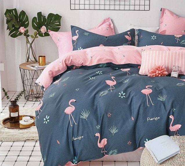 Komplet Pościeli Satyna Bawełniana Flamingi