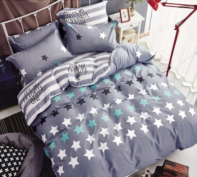 Komplet Pościeli Satyna Bawełniana w Gwiazdki