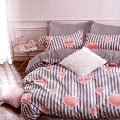 Komplet Pościeli Satyna Bawełniana w Serca