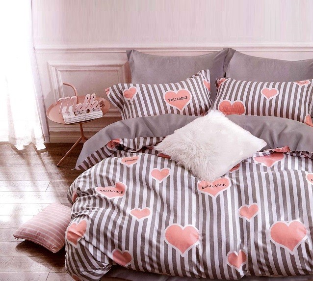 Komplet Pościeli Satyna Bawełniana w Serca