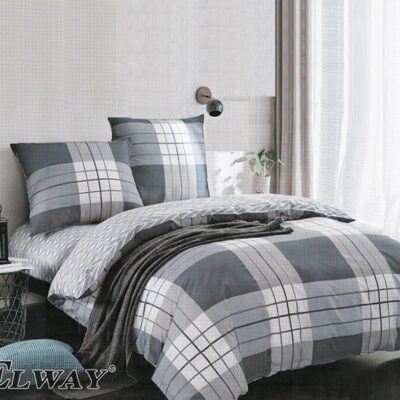 Komplet Pościeli Satyna Bawełniana w Kratkę