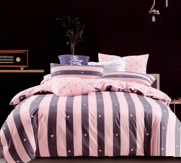 Komplet Pościeli Satyna Bawełniana w Paski