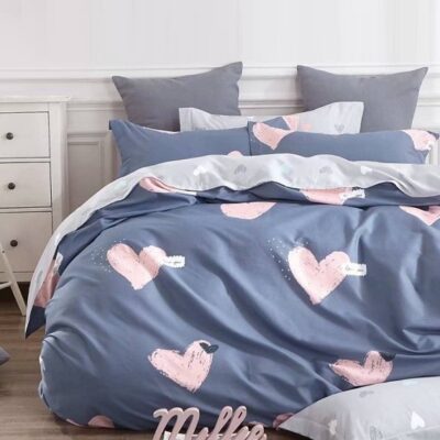Komplet Pościeli Satyna Bawełniana w Serca