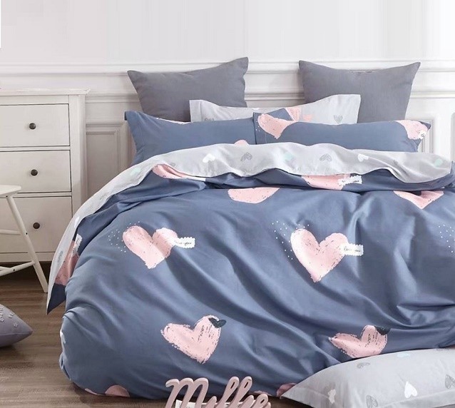 Komplet Pościeli Satyna Bawełniana w Serca