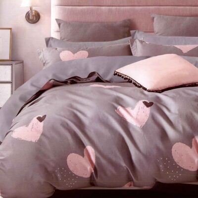 Komplet Pościeli Satyna Bawełniana w Serca