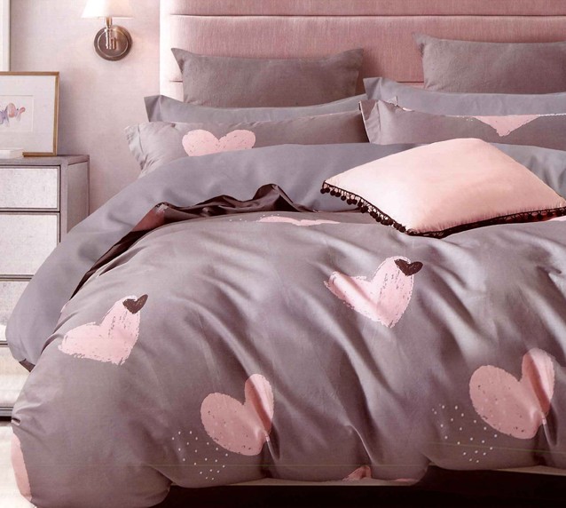 Komplet Pościeli Satyna Bawełniana w Serca