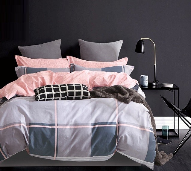 Komplet Pościeli Satyna Bawełniana w Kartę