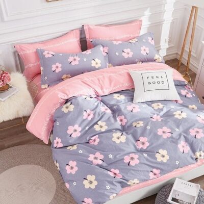 Komplet Pościeli Satyna Bawełniana w Kwiatki