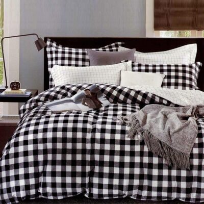 Komplet Pościeli Satyna Bawełniana w Kratkę