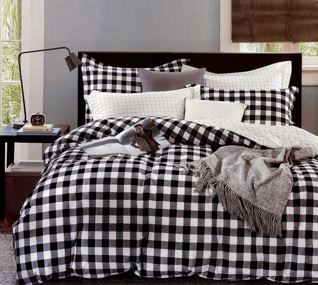 Komplet Pościeli Satyna Bawełniana w Kratkę