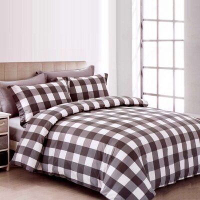 Komplet Pościeli Satyna Bawełniana w Kratę