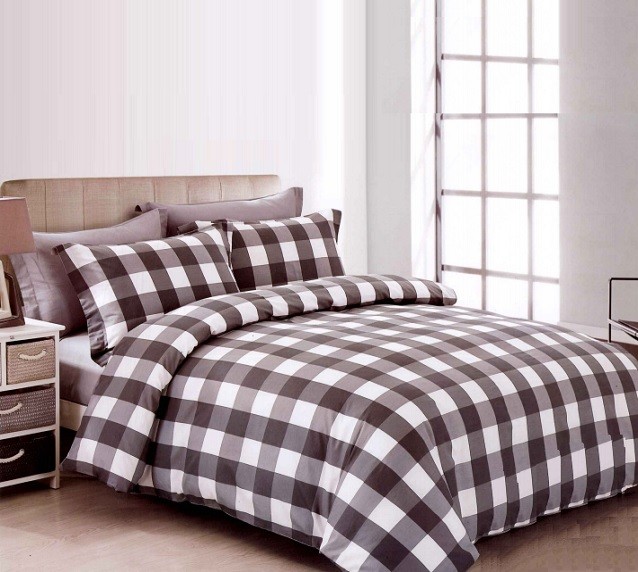 Komplet Pościeli Satyna Bawełniana w Kratę