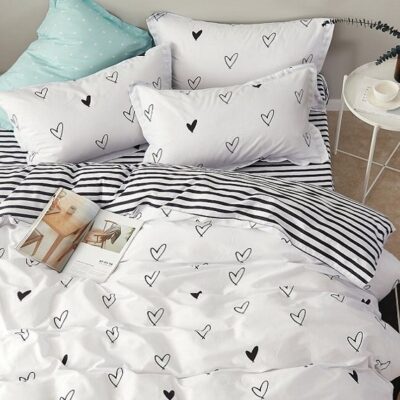 Komplet Pościeli Satyna Bawełniana Serca