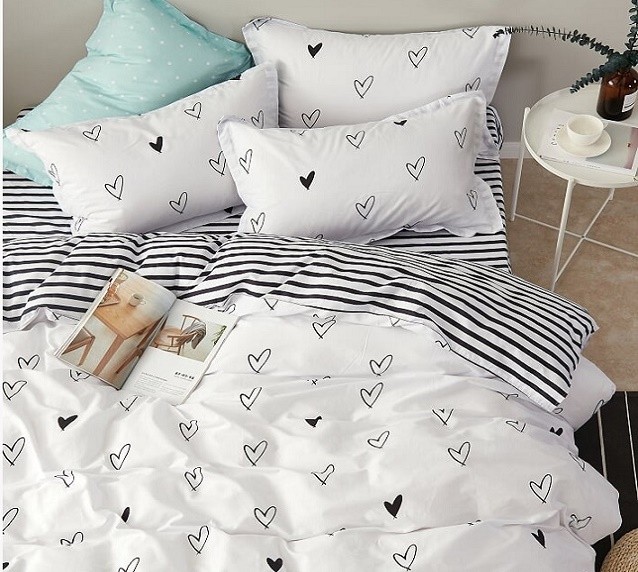 Komplet Pościeli Satyna Bawełniana Serca