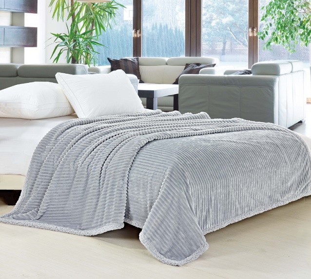 Narzuta dekoracyjna - koc w prążki szara