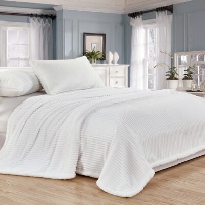 Narzuta dekoracyjna - koc w prążki ecru