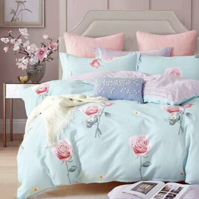 Komplet Pościeli Satyna Bawełniana w Kwiaty