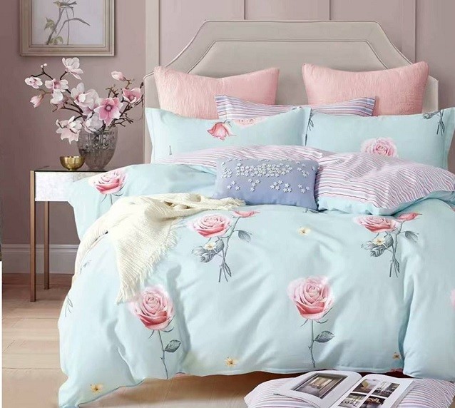 Komplet Pościeli Satyna Bawełniana w Kwiaty