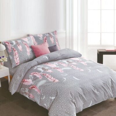 Komplet Pościeli Satyna Bawełniana w Piórka