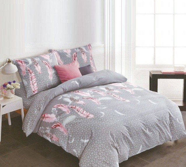 Komplet Pościeli Satyna Bawełniana w Piórka