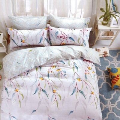 Komplet Pościeli Satyna Bawełniana w Liście