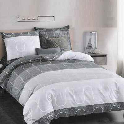 Komplet Pościeli Satyna Bawełniana w Fale