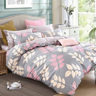 Komplet Pościeli Satyna Bawełniana w Liście