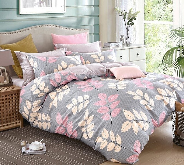 Komplet Pościeli Satyna Bawełniana w Liście