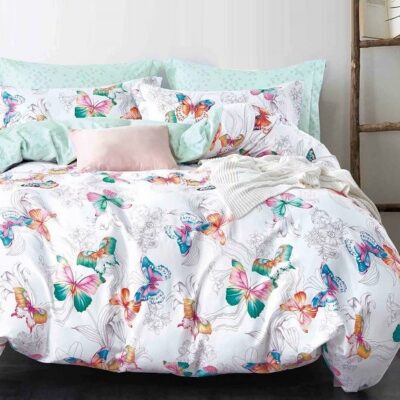 Komplet Pościeli Satyna Bawełniana w Motyle