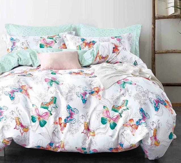 Komplet Pościeli Satyna Bawełniana w Motyle