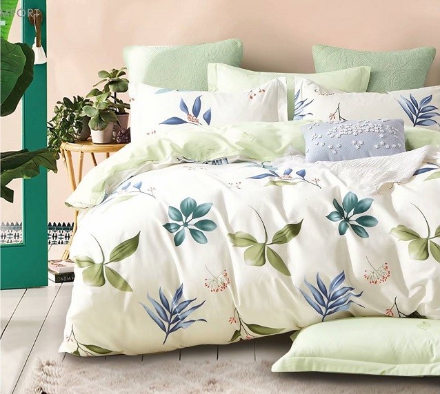 Komplet Pościeli Satyna Bawełniana w Liście