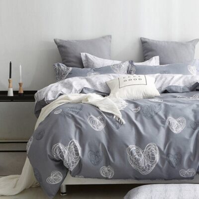 Komplet Pościeli Satyna Bawełniana w Serca