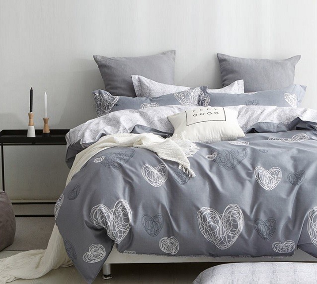 Komplet Pościeli Satyna Bawełniana w Serca