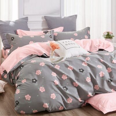 Komplet Pościeli Satyna Bawełniana w Kwiatki