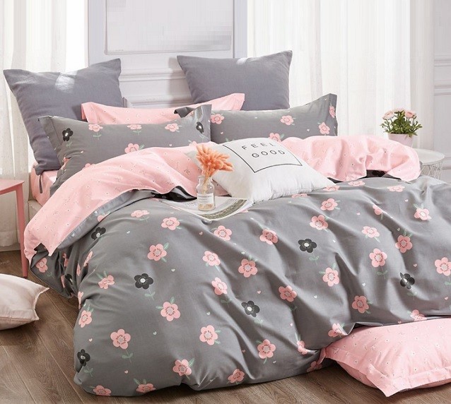 Komplet Pościeli Satyna Bawełniana w Kwiatki