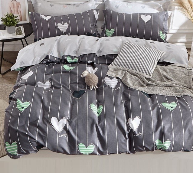 Komplet Pościeli Satyna Bawełniana w Serca