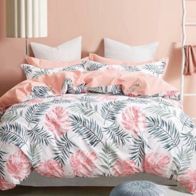 Komplet Pościeli Satyna Bawełniana w Liście