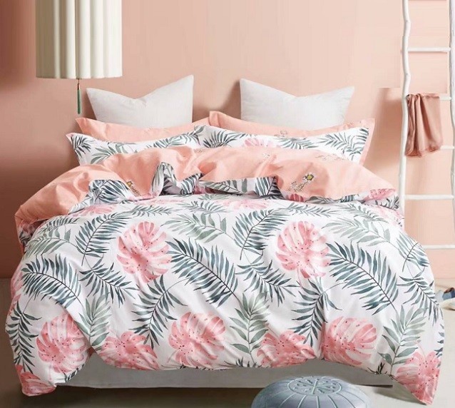 Komplet Pościeli Satyna Bawełniana w Liście