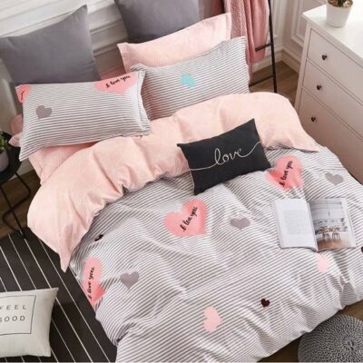 Komplet Pościeli Satyna Bawełniana w Serca