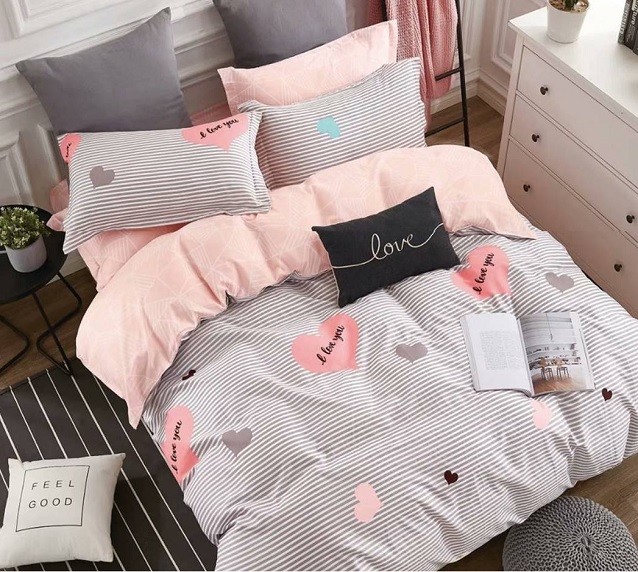 Komplet Pościeli Satyna Bawełniana w Serca