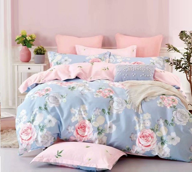 Komplet Pościeli Satyna Bawełniana w Róże