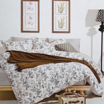 Komplet Pościeli Satyna Bawełniana w Listki