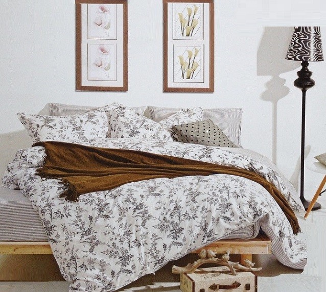 Komplet Pościeli Satyna Bawełniana w Listki