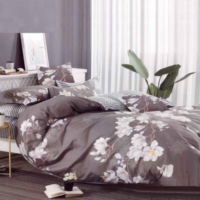 Komplet Pościeli Satyna Bawełniana w Listki