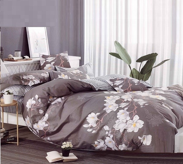 Komplet Pościeli Satyna Bawełniana w Listki